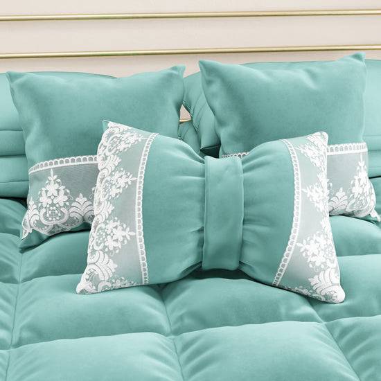 PETTI Cuscino Arredo Fiocco In Velluto E Balza Con Pizzo Rebrodè 40x50 Cm, Cuscino Divano Tiffany By Sissy