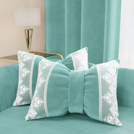 PETTI Cuscino Arredo Fiocco in Velluto e Balza con Pizzo Rebrodè 40x50 cm, Cuscino divano Tiffany By Sissy