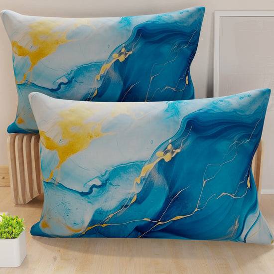 PETTI Federe Cuscini in Stampa Digitale, Marble Azzurro