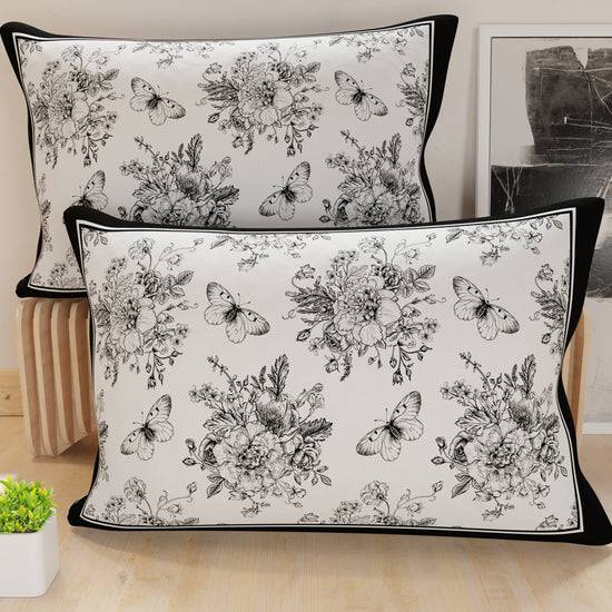 PETTI Federe, Federe Cuscini in Stampa Digitale, Botanic Nero