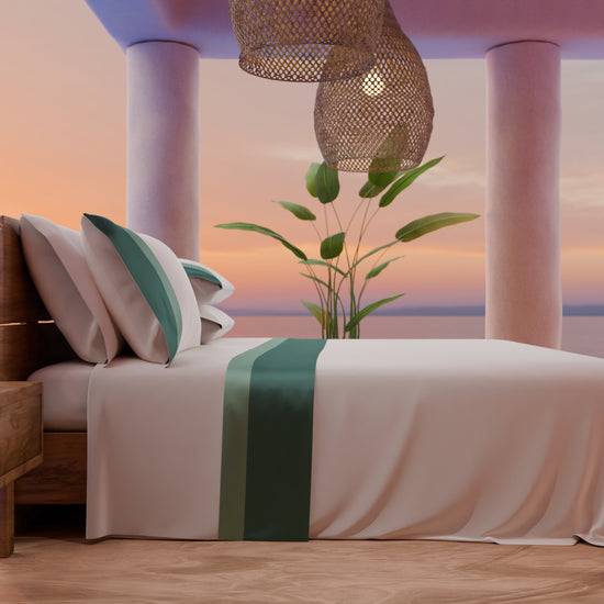 PETTI Lenzuola Matrimoniali In Puro Cotone Percalle Con Doppia Balza In Raso - Ottanio