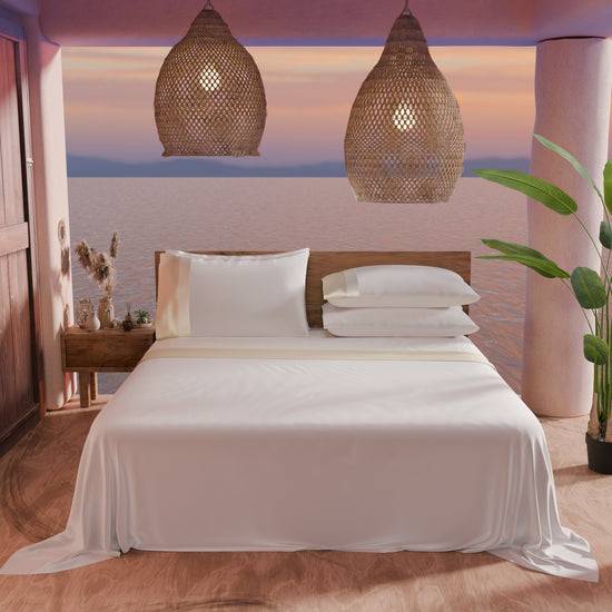 PETTI Lenzuola Matrimoniali In Puro Cotone Percalle Con Doppia Balza In Raso - Panna