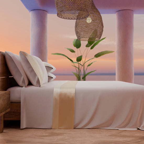 PETTI Lenzuola Matrimoniali In Puro Cotone Percalle Con Doppia Balza In Raso - Panna