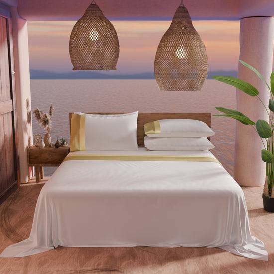 PETTI Lenzuola Matrimoniali In Puro Cotone Percalle Con Doppia Balza In Raso - Oro