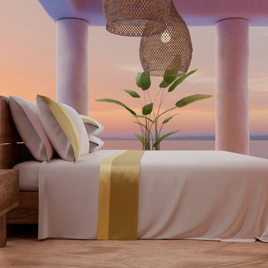 PETTI Lenzuola Matrimoniali In Puro Cotone Percalle Con Doppia Balza In Raso - Oro