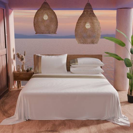 PETTI Lenzuola Matrimoniali In Puro Cotone Percalle Con Doppia Balza In Raso - Tortora