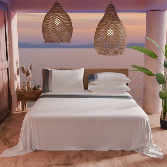 PETTI Lenzuola Matrimoniali In Puro Cotone Percalle Con Doppia Balza In Raso - Grigio