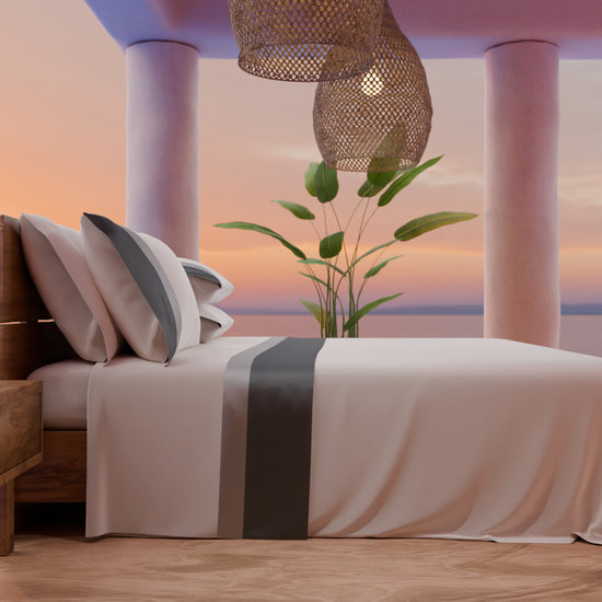 PETTI Lenzuola Matrimoniali In Puro Cotone Percalle Con Doppia Balza In Raso - Grigio