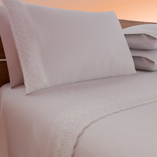 PETTI Lenzuola Matrimoniali In Puro Cotone Percalle Con Balza In Pizzo San Gallo - Bianco