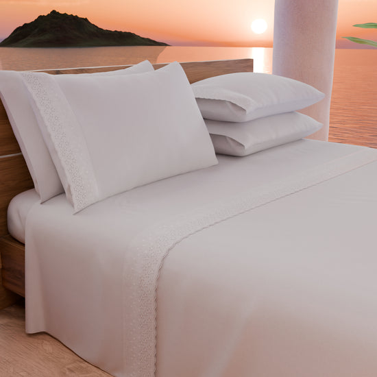 PETTI Lenzuola Matrimoniali in Puro Cotone Percalle con Balza in Pizzo San Gallo - Bianco