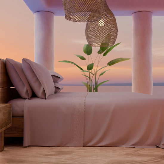 PETTI Lenzuola Matrimoniali In Puro Cotone Percalle Con Balza In Pizzo San Gallo - Cipria