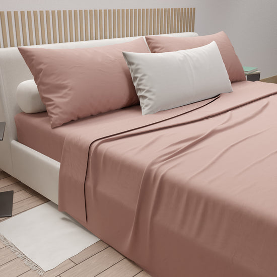 PETTI Lenzuola Matrimoniali, Singole, Una Piazza E Mezza, 100% Cotone, Cipria