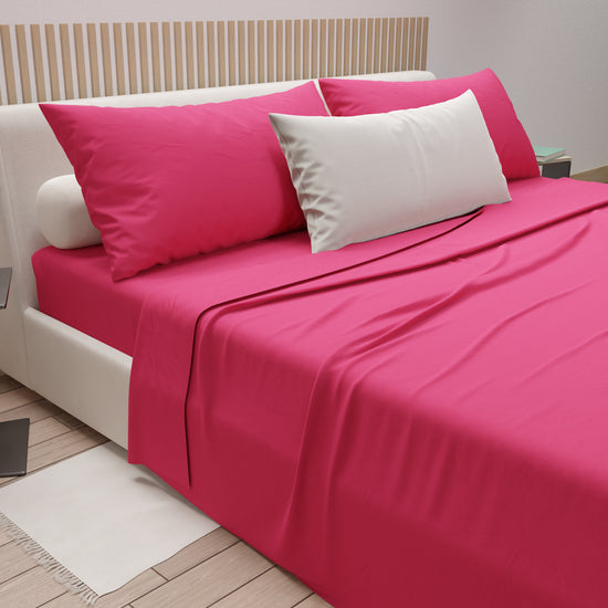 PETTI Lenzuola Matrimoniali, Singole, Una Piazza E Mezza, 100% Cotone, Fucsia