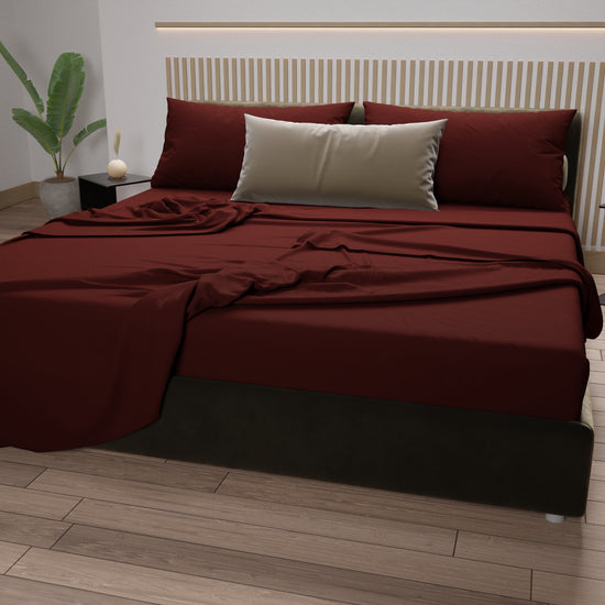 PETTI Lenzuola Matrimoniali, Singole, Una Piazza E Mezza, 100% Cotone, Bordeaux