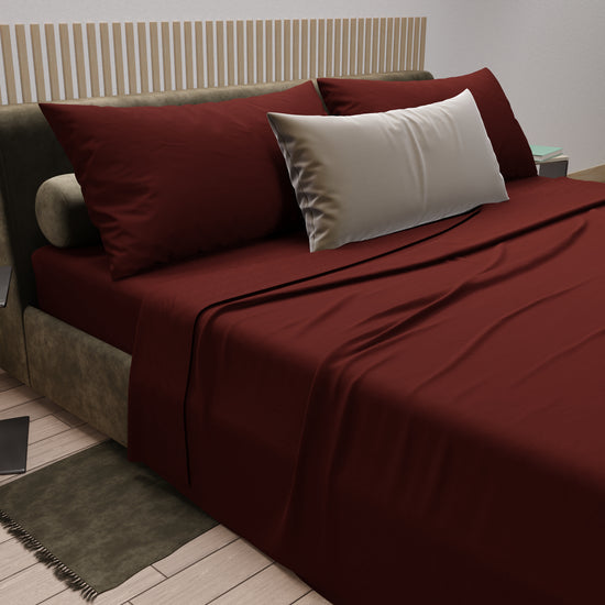 PETTI Lenzuola Matrimoniali, Singole, Una Piazza E Mezza, 100% Cotone, Bordeaux
