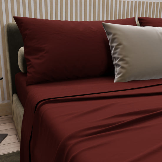 PETTI Lenzuola Matrimoniali, Singole, Una Piazza E Mezza, 100% Cotone, Bordeaux