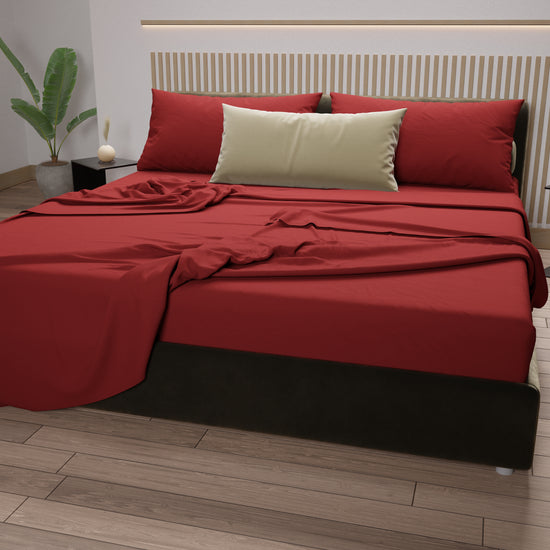 PETTI Lenzuola Matrimoniali, Singole, Una Piazza E Mezza, 100% Cotone, Rosso