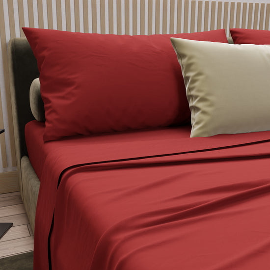 PETTI Lenzuola Matrimoniali, Singole, Una Piazza E Mezza, 100% Cotone, Rosso