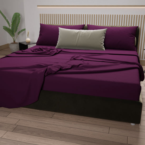 PETTI Lenzuola Matrimoniali, Singole, Una Piazza E Mezza, 100% Cotone, Prugna