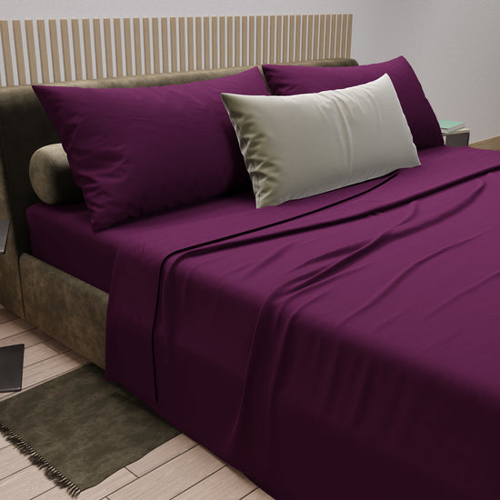 PETTI Lenzuola Matrimoniali, Singole, Una Piazza E Mezza, 100% Cotone, Prugna