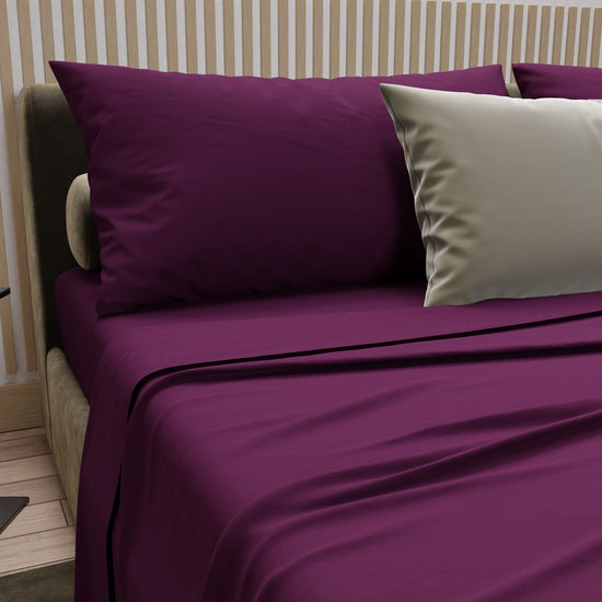 PETTI Lenzuola Matrimoniali, Singole, Una Piazza E Mezza, 100% Cotone, Prugna