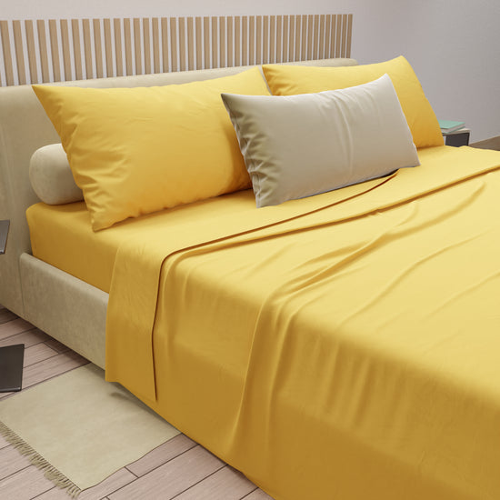 PETTI Lenzuola Matrimoniali, Singole, Una Piazza E Mezza, 100% Cotone, Giallo