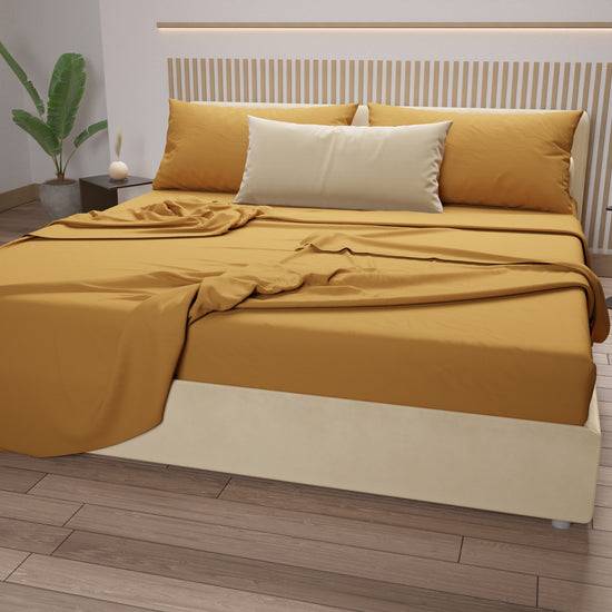 PETTI Lenzuola Matrimoniali, Singole, Una Piazza E Mezza, 100% Cotone, Giallo Ocra