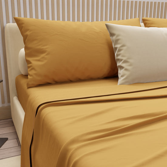 PETTI Lenzuola Matrimoniali, Singole, Una Piazza E Mezza, 100% Cotone, Giallo Ocra