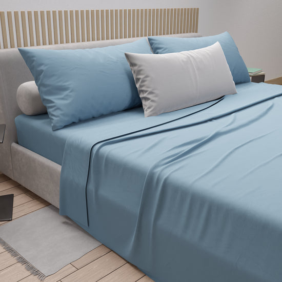 PETTI Lenzuola Matrimoniali, Singole, Una Piazza E Mezza, 100% Cotone, Azzurro