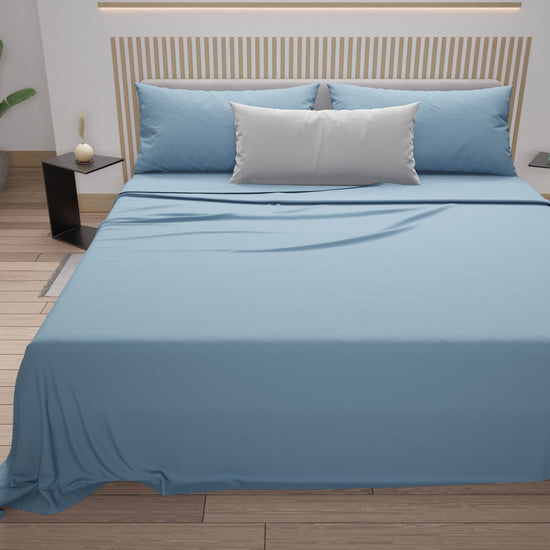 PETTI Lenzuola Matrimoniali, Singole, Una Piazza e Mezza, 100% Cotone, Azzurro