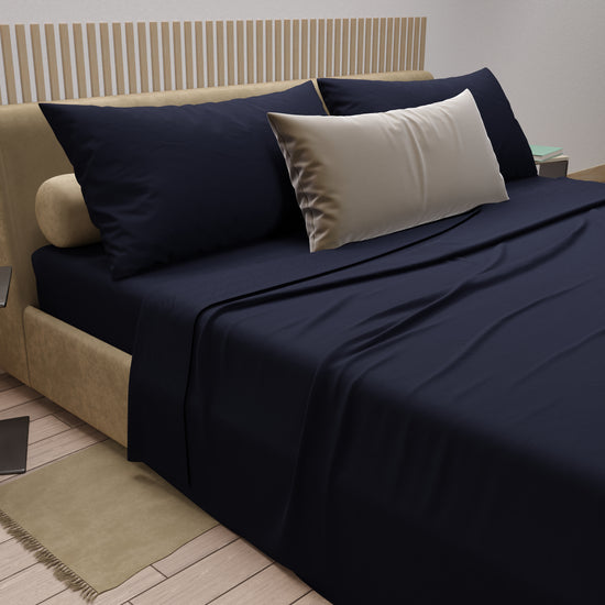 PETTI Lenzuola Matrimoniali, Singole, Una Piazza E Mezza, 100% Cotone, Blu Marino