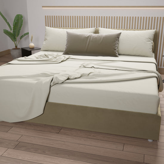 PETTI Lenzuola Matrimoniali, Singole, Una Piazza E Mezza, 100% Cotone, Panna