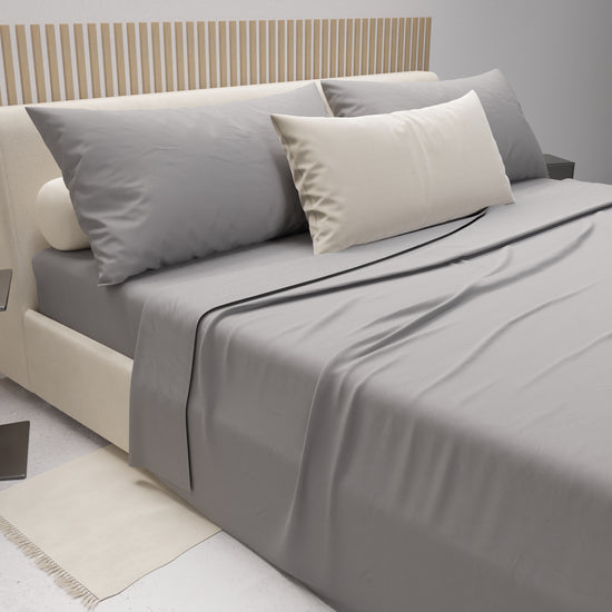 PETTI Lenzuola Matrimoniali, Singole, Una Piazza E Mezza, 100% Cotone, Grigio Perla