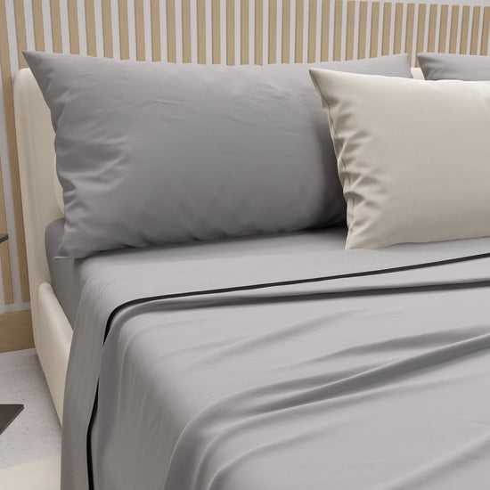 PETTI Lenzuola Matrimoniali, Singole, Una Piazza E Mezza, 100% Cotone, Grigio Perla