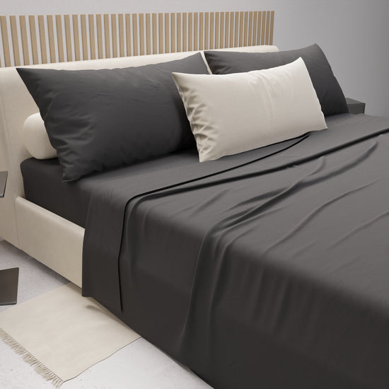 PETTI Lenzuola Matrimoniali, Singole, Una Piazza E Mezza, 100% Cotone, Grigio Fumo