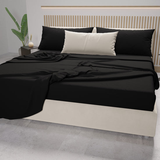 PETTI Lenzuola Matrimoniali, Singole, Una Piazza E Mezza, 100% Cotone, Nero