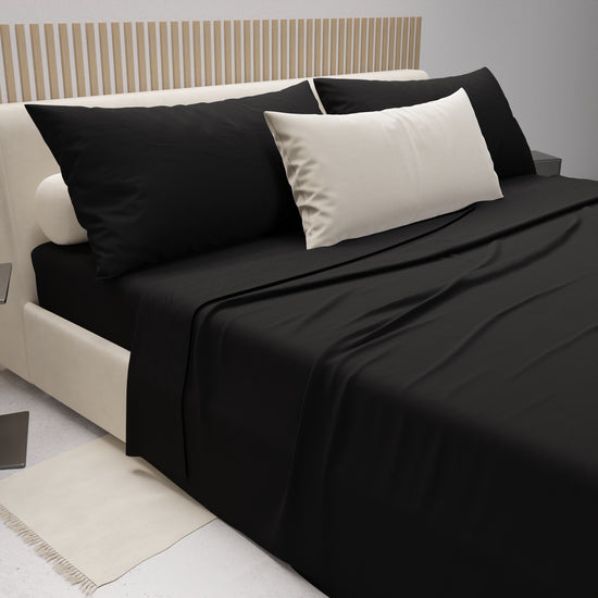 PETTI Lenzuola Matrimoniali, Singole, Una Piazza E Mezza, 100% Cotone, Nero