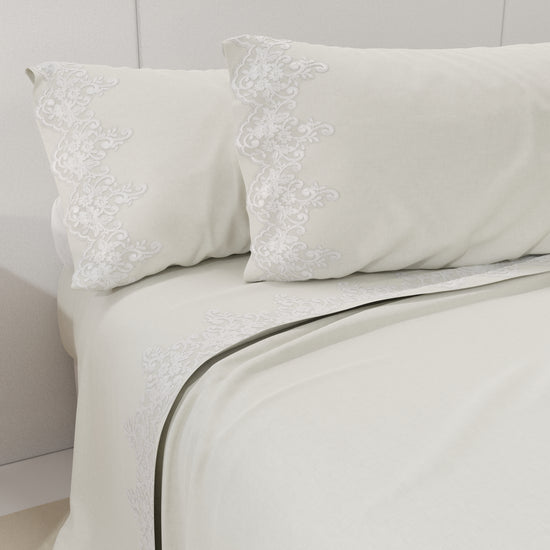 PETTI Lenzuola Percalle Con Pizzo, Lenzuola Matrimoniali Cotone Bianco