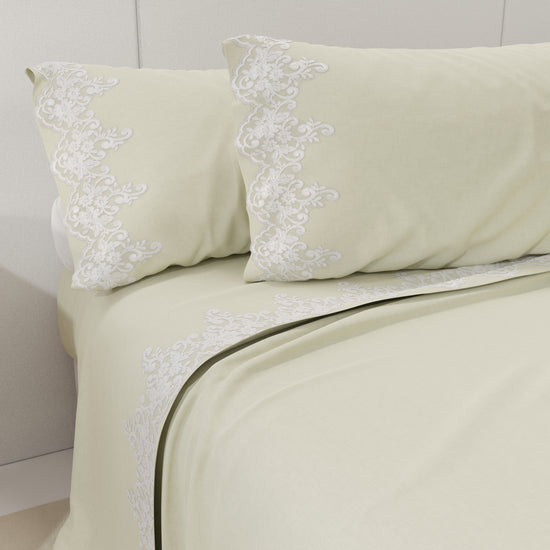 PETTI Lenzuola Percalle Con Pizzo, Lenzuola Matrimoniali Cotone Panna