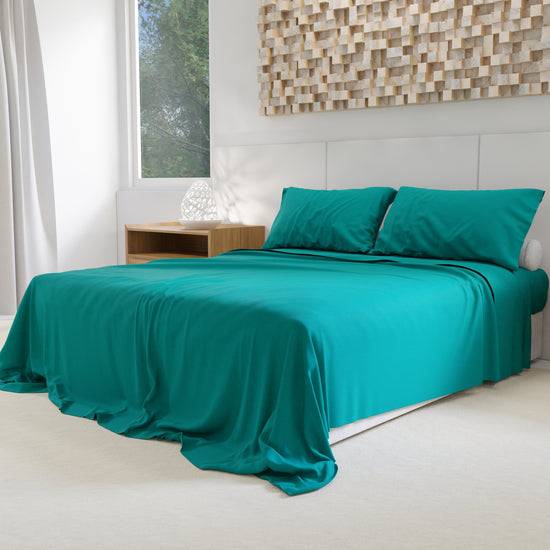 PETTI Lenzuola Percalle, Lenzuola Matrimoniali Cotone Ottanio