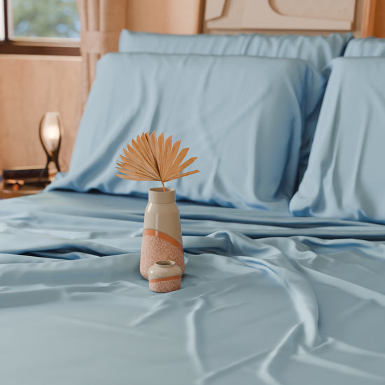 PETTI Lenzuola Tinta Unita In Raso Di Cotone Celeste