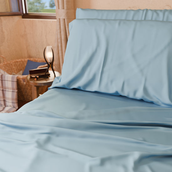 PETTI Lenzuola Tinta Unita In Raso Di Cotone Celeste