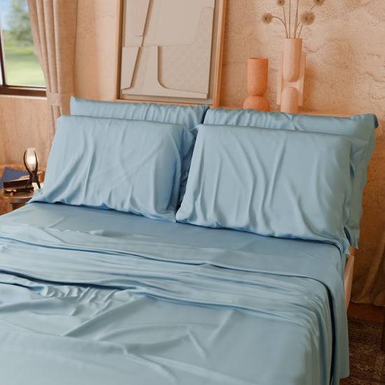PETTI Lenzuola Tinta Unita In Raso Di Cotone Celeste