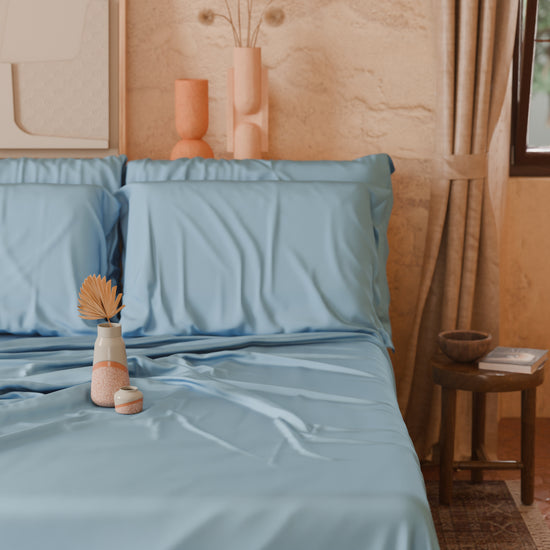 PETTI Lenzuola Tinta Unita In Raso Di Cotone Celeste