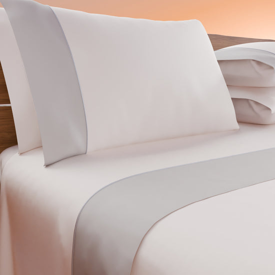 PETTI Lenzuola Tinta Unita In Raso Di Cotone Con Coda Di Topo Grigio Chiaro