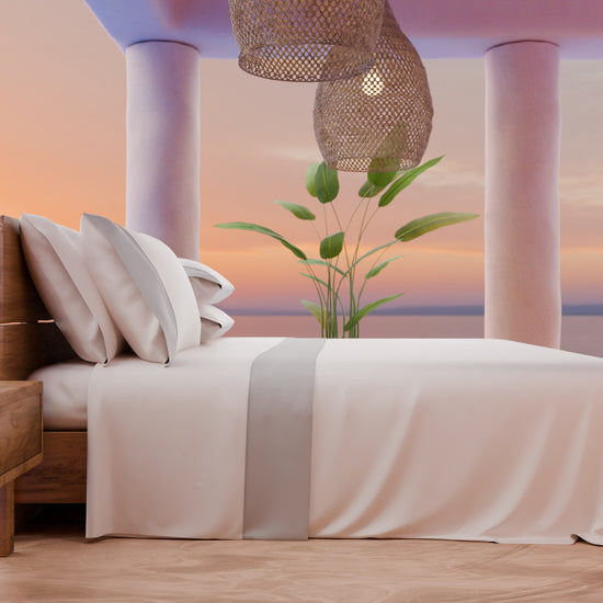 PETTI Lenzuola Tinta Unita In Raso Di Cotone Con Coda Di Topo Grigio Chiaro