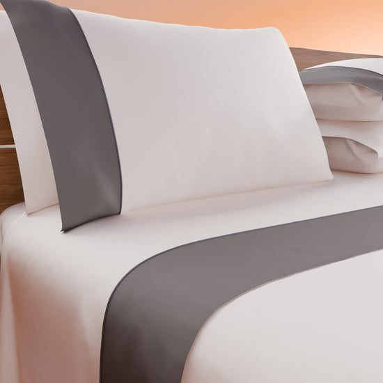 PETTI Lenzuola Tinta Unita In Raso Di Cotone Con Coda Di Topo Grigio Scuro