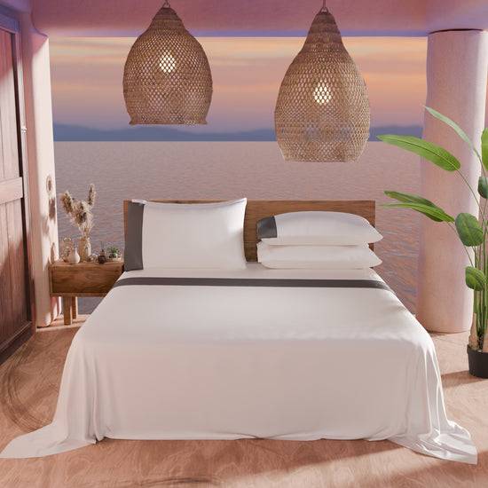 PETTI Lenzuola Tinta Unita In Raso Di Cotone Con Coda Di Topo Grigio Scuro