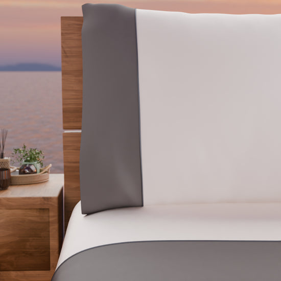 PETTI Lenzuola Tinta Unita In Raso Di Cotone Con Coda Di Topo Grigio Scuro
