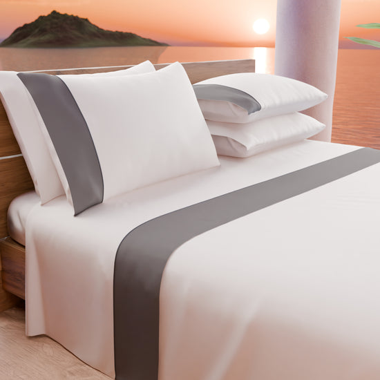 PETTI Lenzuola Tinta Unita in Raso di Cotone con Coda di Topo Grigio Scuro